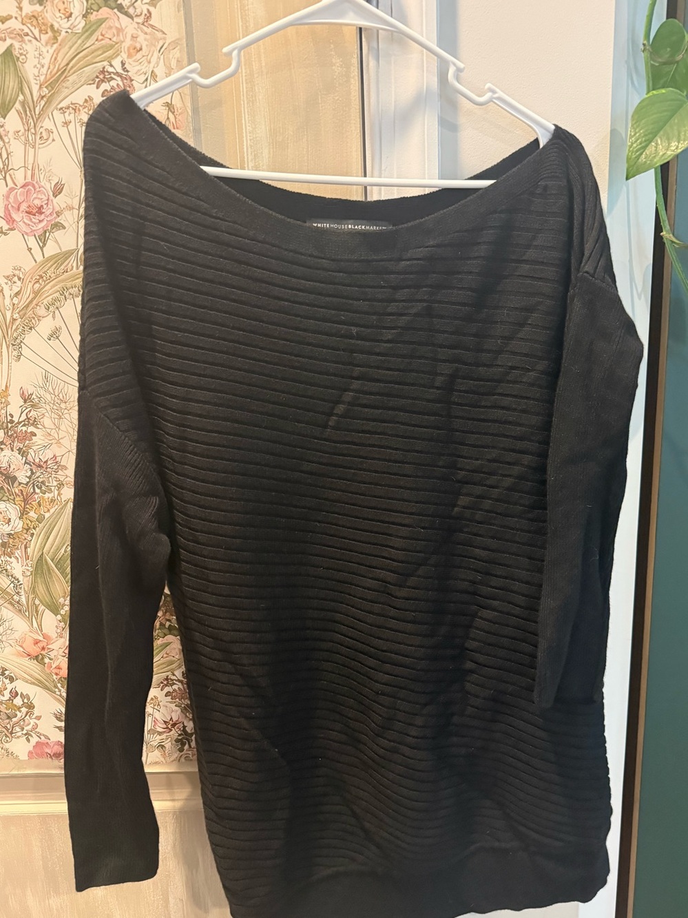 White House Black Market Black Ribbed Boatneck Sweater Medium
